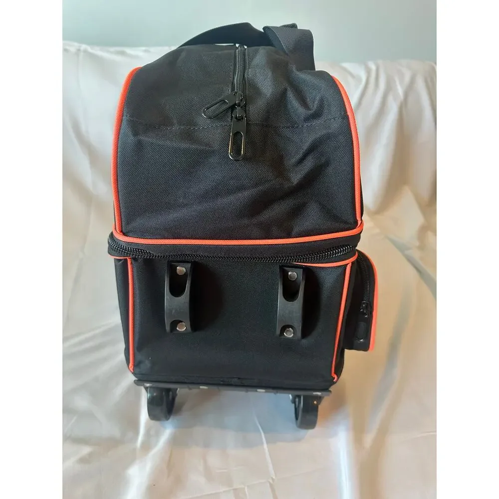 SOGUKOER 2-Ball Roller Bowling Bag Black/Orange Rolling Tote with Handle &wheels